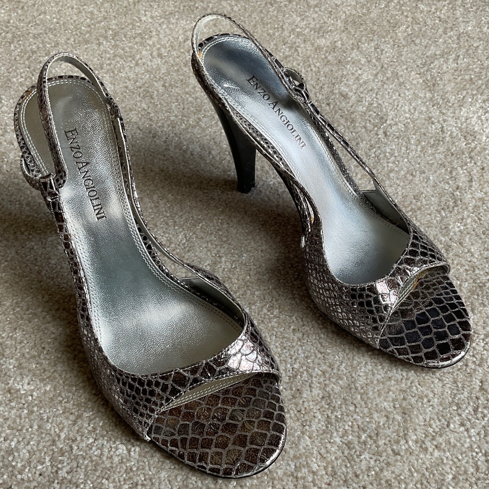 Enzo Angiolini Metallic Snakeskin Heels Size 8 M